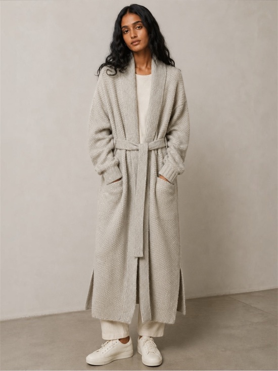 Lunya Sweaters - LUNYA Chunky Wool Knit Robe Cardigan M Belted Long Coatigan Soothing Grey